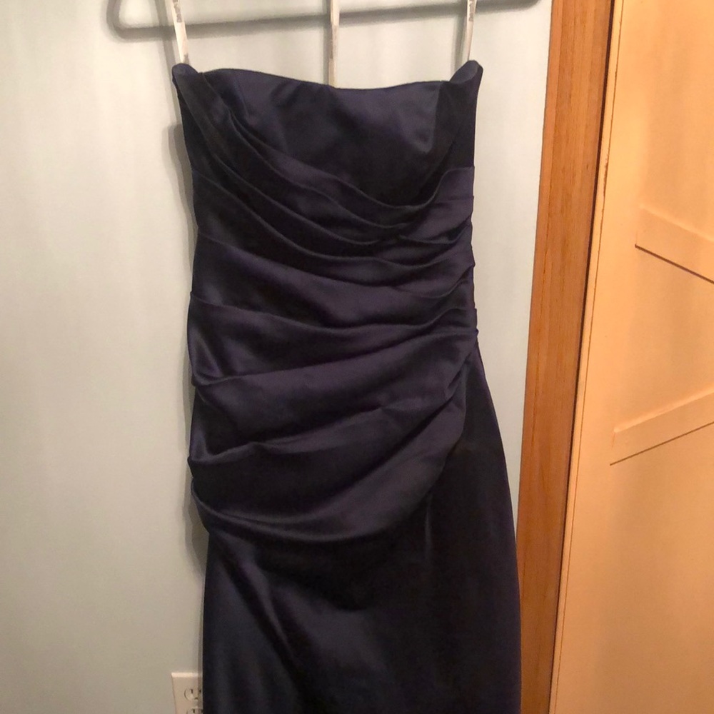 David’s Bridal strapless navy formal dress